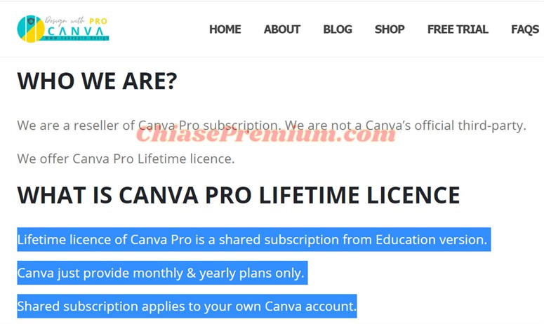 Một trang cung cấp gói Canva Pro lifetime, Canva Pro vĩnh viễn với thông tin rõ ràng.