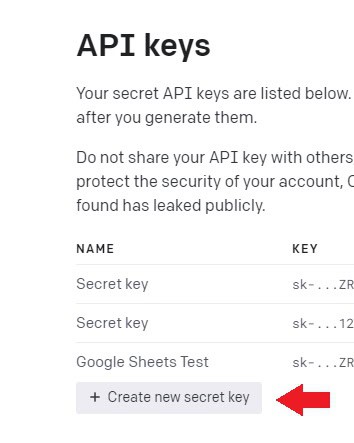 Lấy API key của openAI