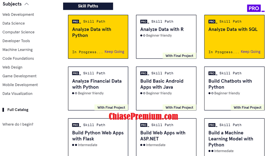 Skill Paths: cung cấp chương trình học đi kèm các project kéo dài từ 6 đến 10 tuần