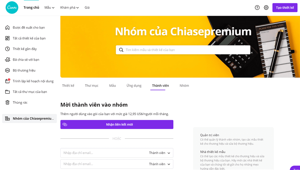 Các hình thức mua tài khoản Canva Pro hiện có