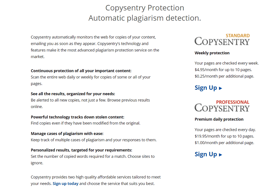 Copysentry là một dịch vụ mới của Copyscape.