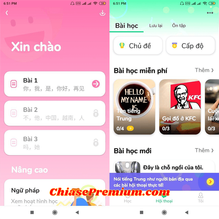 Hello Chinese cung cấp các bài học nghe, nói, từ vựng, ngữ pháp theo chủ đề