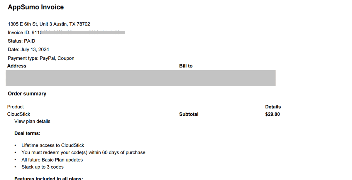 Appsumo Invoice