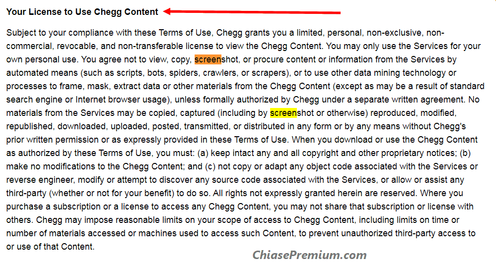 Chính sách sử dụng nội dung trên Chegg.com