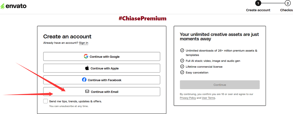 Đăng ký tài khoản Envato Elements