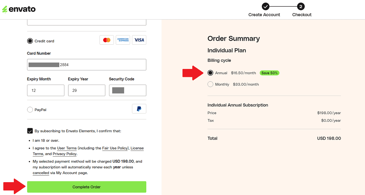 Thanh toán gói 01 năm qua thẻ
