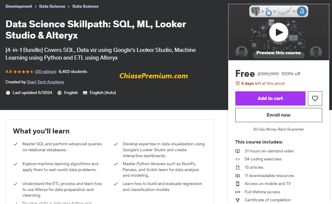 Data Science Skillpath: SQL, ML, Looker Studio & Alteryx