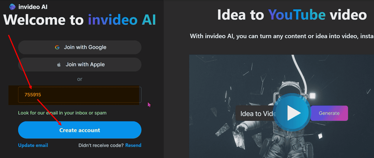 Hướng dẫn tạo tài khoản InVideo AI.