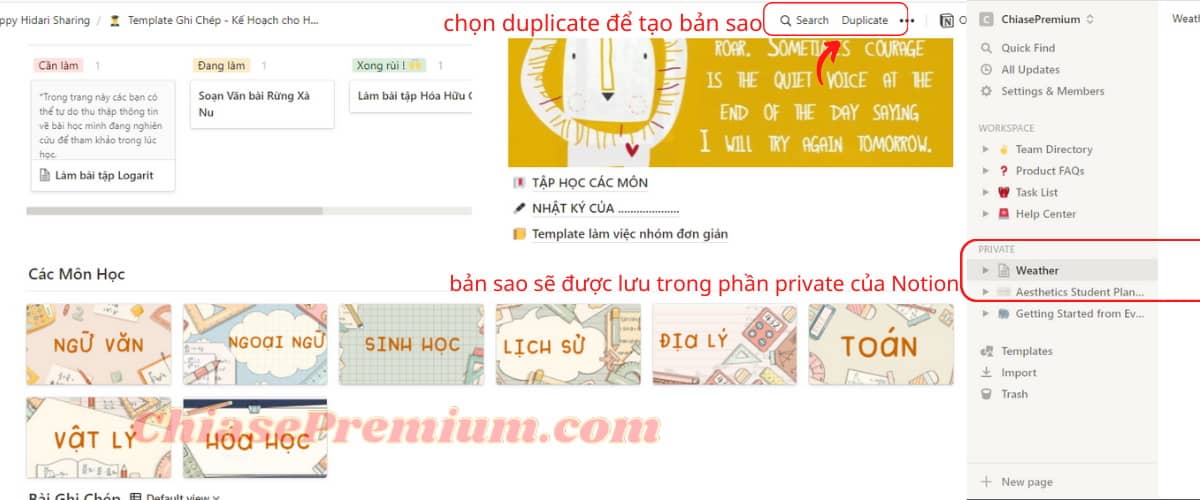 Hướng dẫn sử dụng Notion để ghi chép: chọn Templates