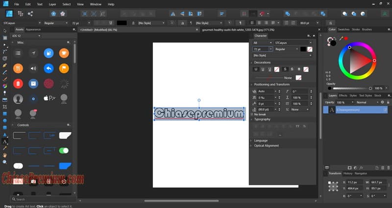 Ví dụ mẫu với Artistic Text Tool