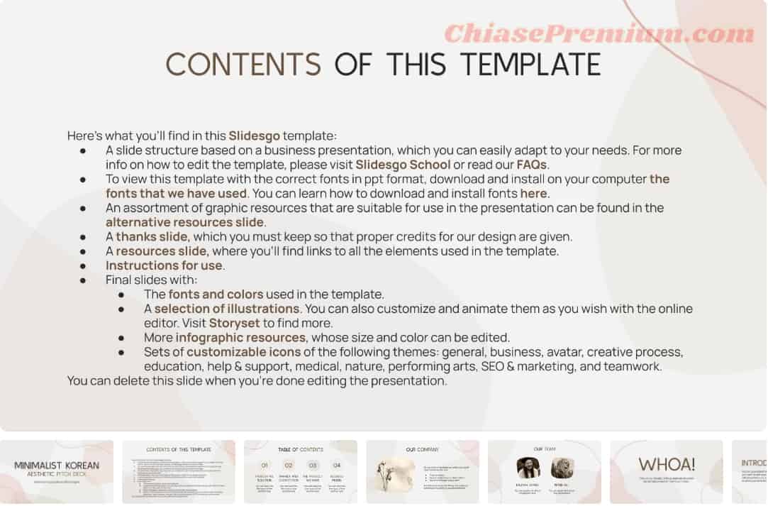 Slide “Content of this template” miêu tả cách sử dụng các slides