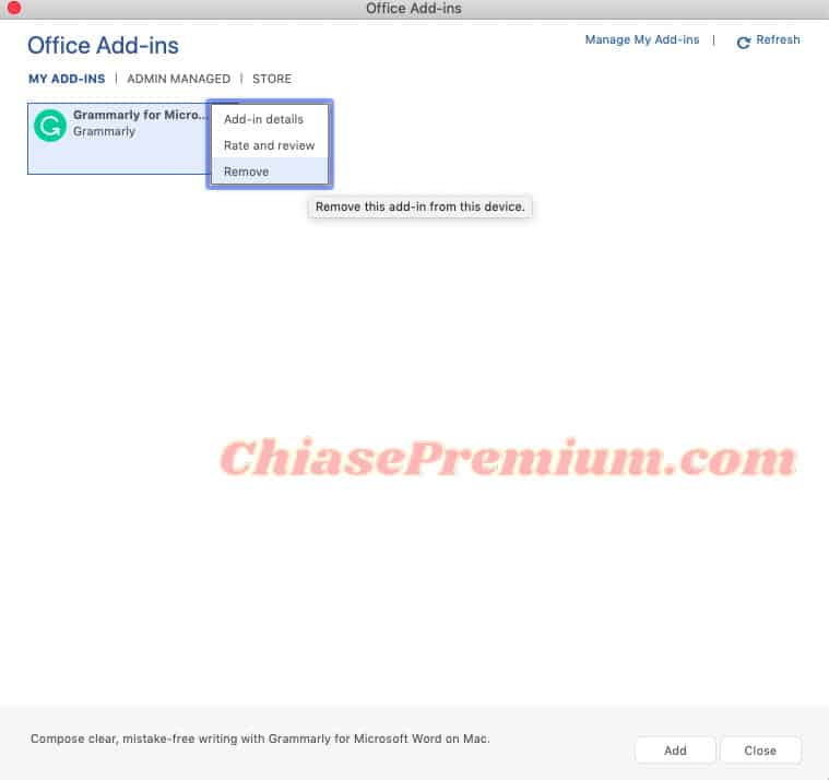Gỡ bỏ Grammarly add-in khỏi Microsoft Word
