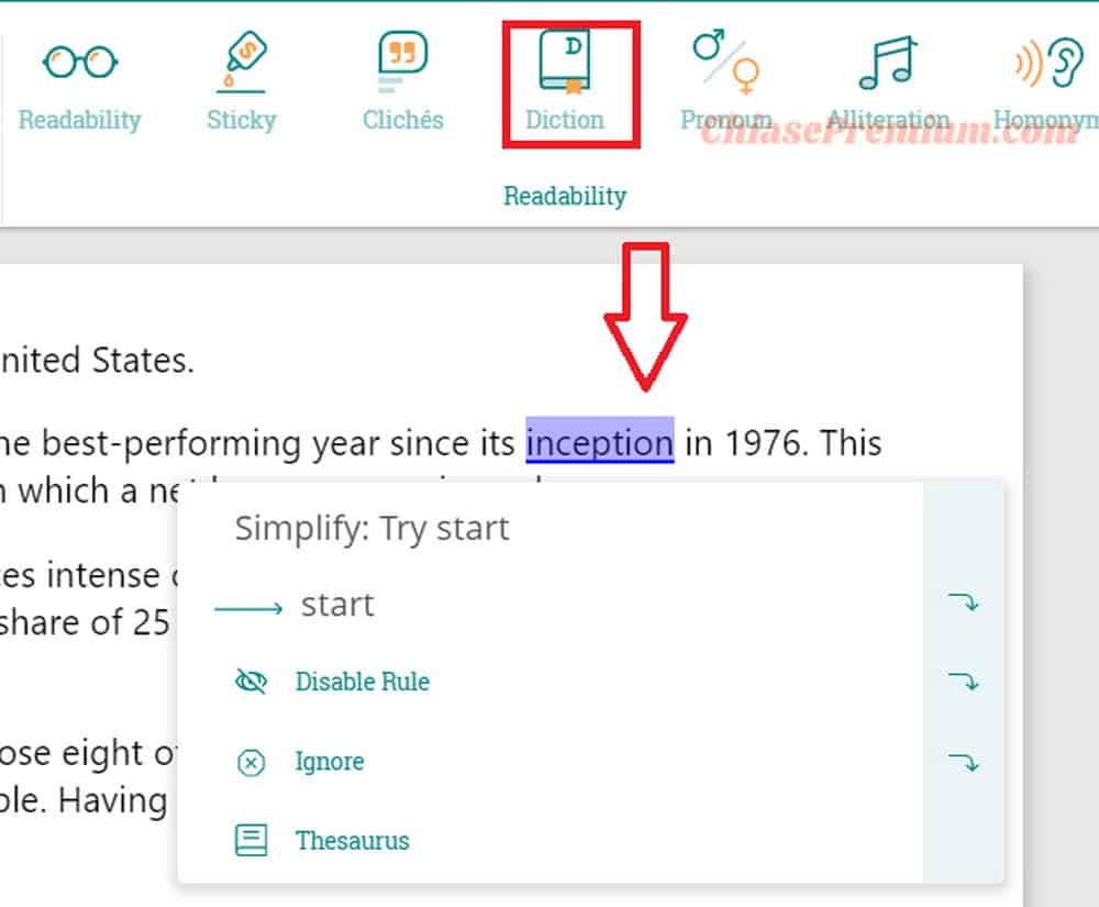 Tính năng Diction đơn giản hóa các từ