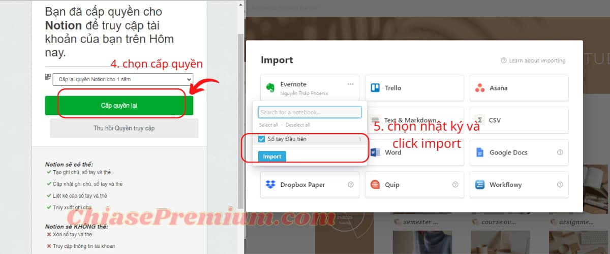 Cấp quyền truy cập để chuyển toàn bộ ghi chú từ Evernote sang Notion - ChiasePremium.com