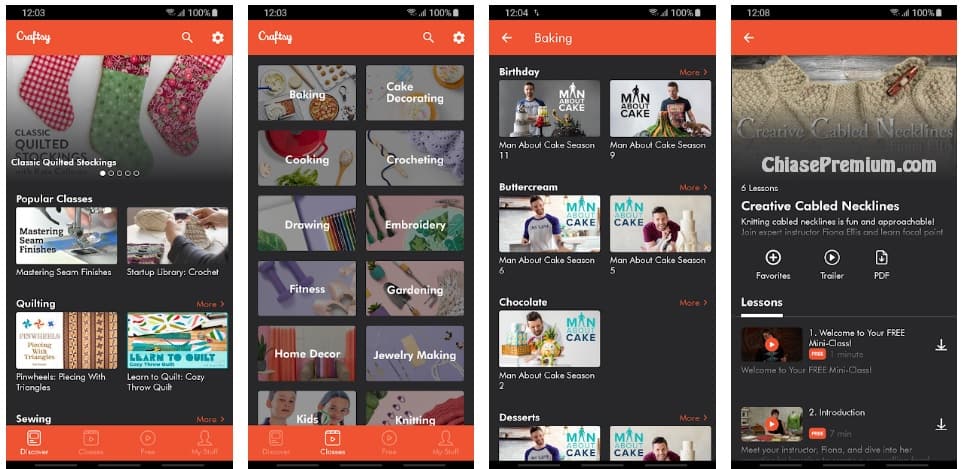 Trải nghiệm học tập trên app Craftsy phải nói là Tốt, có thể download khóa học để sử dụng khi không có kết nối internet.