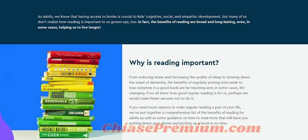 Blinkist đưa ra rất nhiều lợi ích của việc đọc sách dành cho người lớn, xem thêm tại: https://www.blinkist.com/en/importance-of-reading