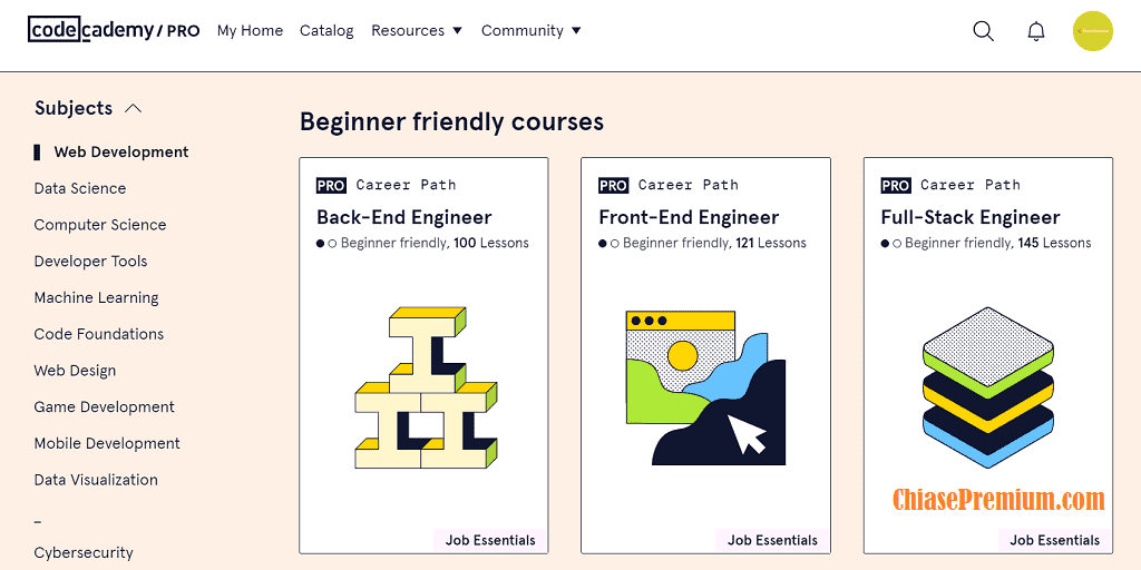 Các chủ đề khóa học trên Codecademy