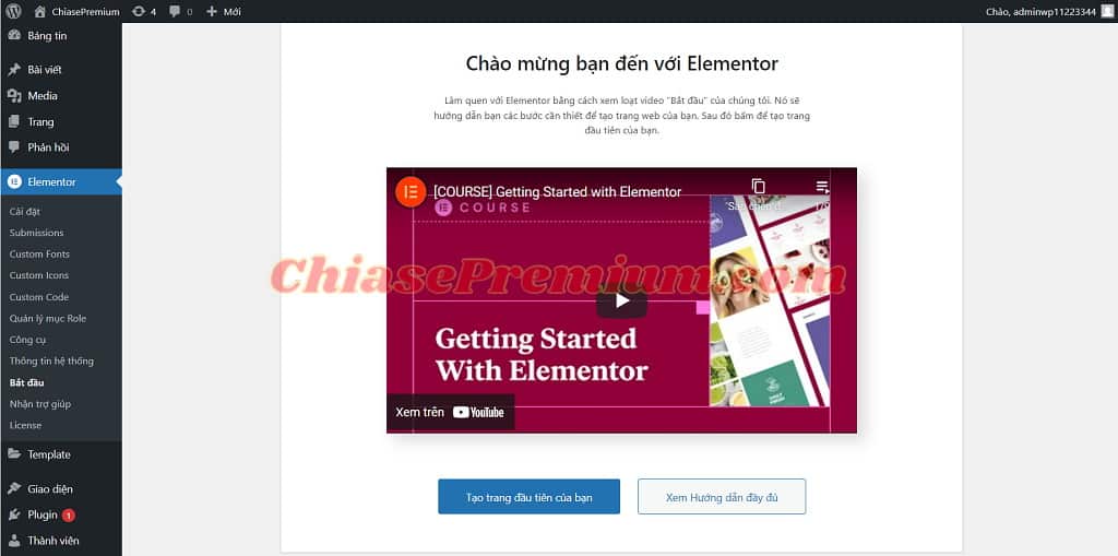 Click “Xem Hướng dẫn đầy đủ” để truy cập vào bộ sưu tập video hướng dẫn chi tiết từng tính năng và thao tác sử dụng Elementor.