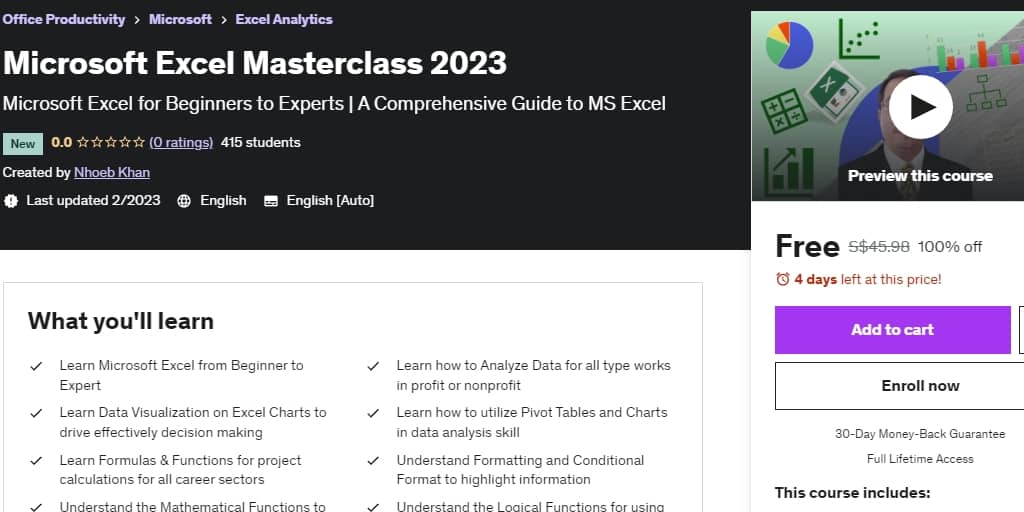 Microsoft Excel Masterclass 2023