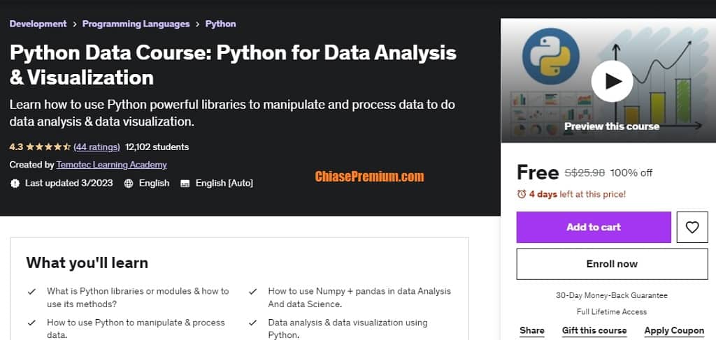 Python Data Course: Python for Data Analysis & Visualization