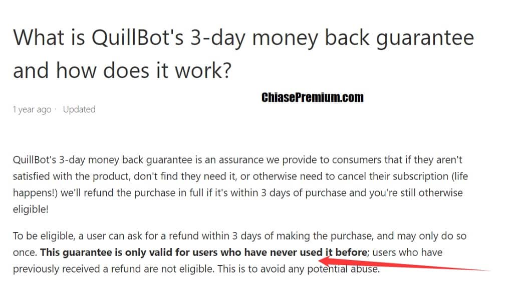 What is QuillBot's 3-day money back guarantee and how does it work?