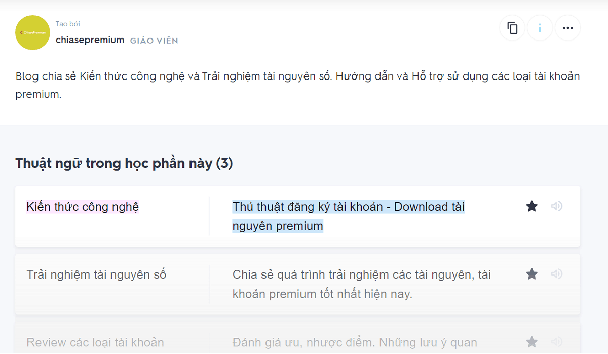 Hồ sơ Quizlet - ChiasePremium