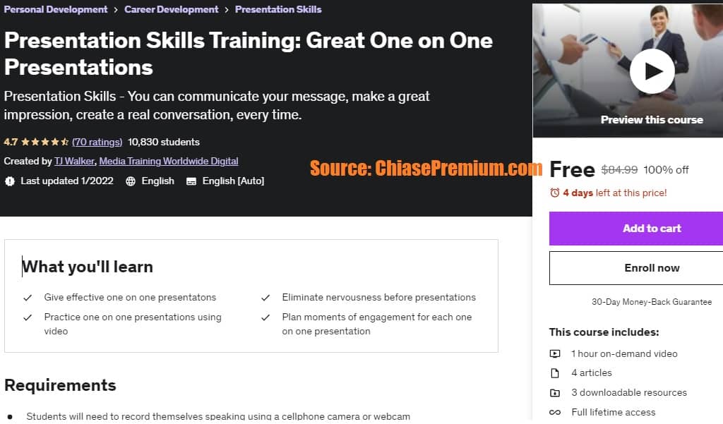 Udemy Presentation Skills Training: Great One on One Presentations