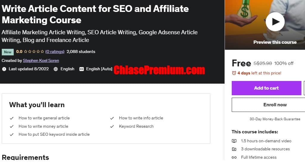 Udemy Write Article Content for SEO and Affiliate Marketing Course