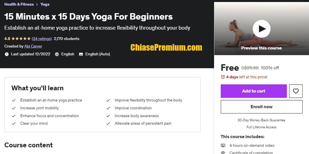 15 Minutes x 15 Days Yoga For Beginners