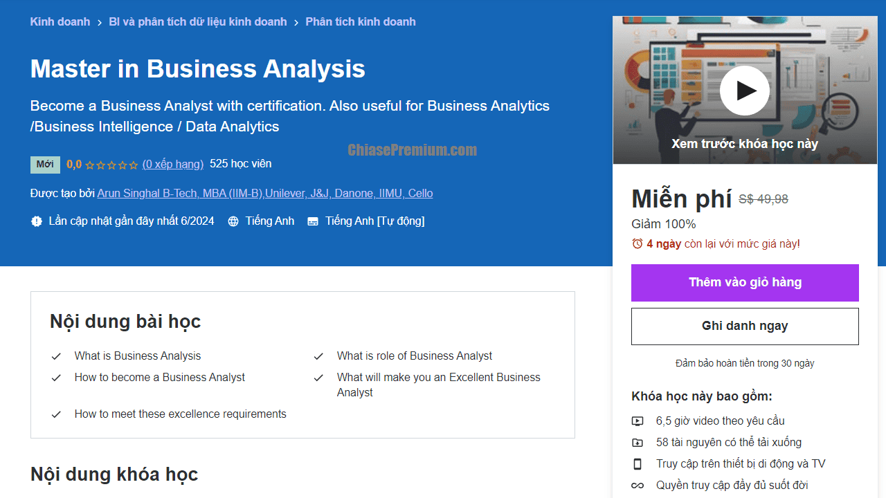 Khóa học Busines Analysis Online miễn phí cho người mới bắt đầu