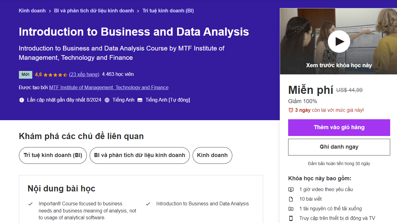 Khóa học Busines Analysis cho người mới bắt đầu