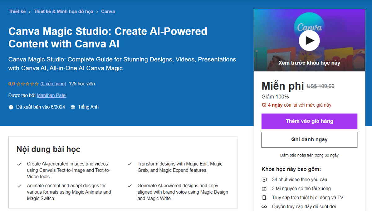 Khóa học AI Canva miễn phí