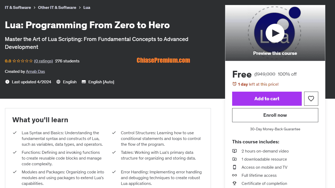 Share Khóa học Lập trình Lua - Zero to Hero