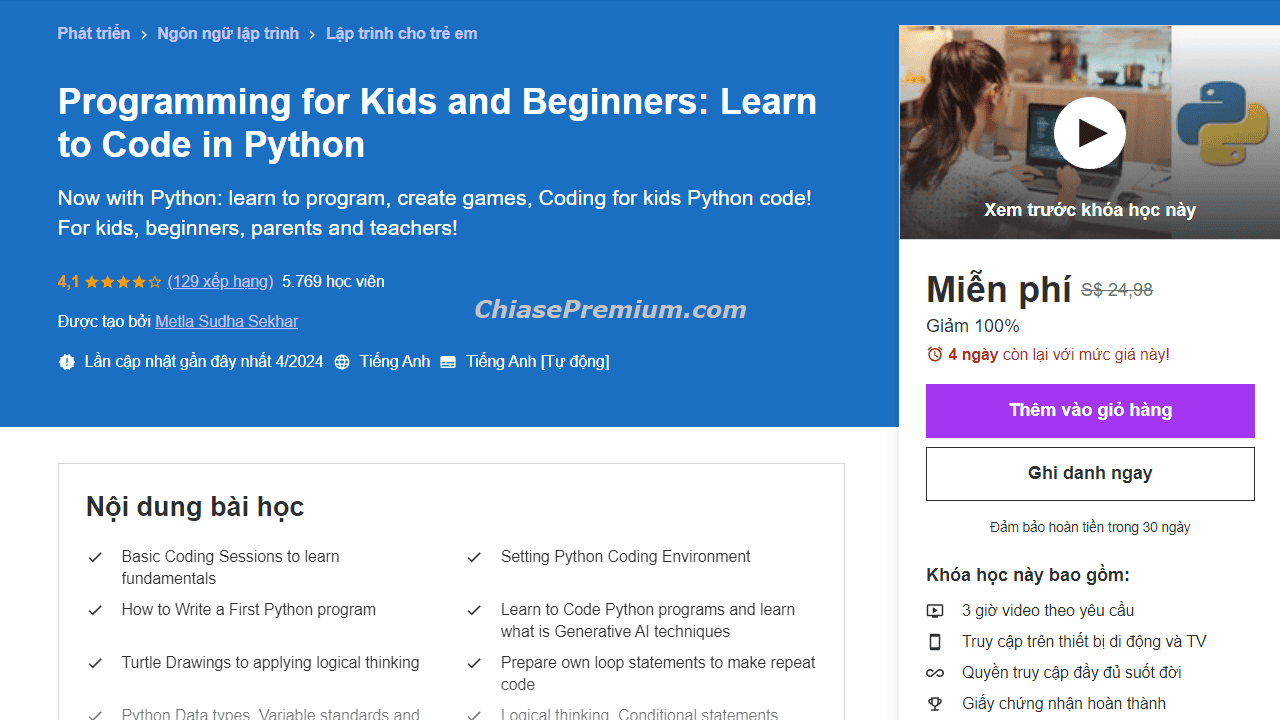 Khóa học lập trình Python cho trẻ em