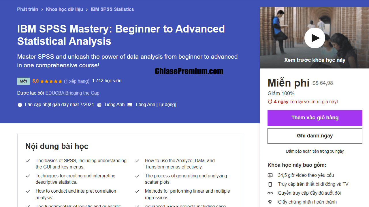 Chia sẻ Khóa học SPSS online miễn phí. 
