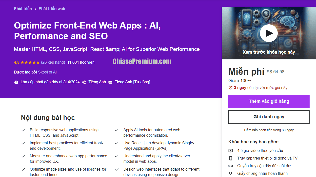 Khóa học tối ưu SEO cho Web Apps