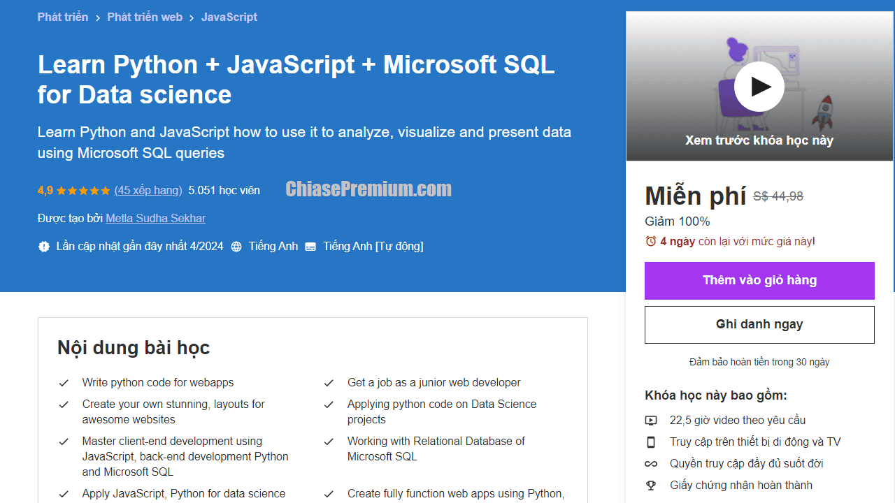 Learn Python + JavaScript + Microsoft SQL for Data science