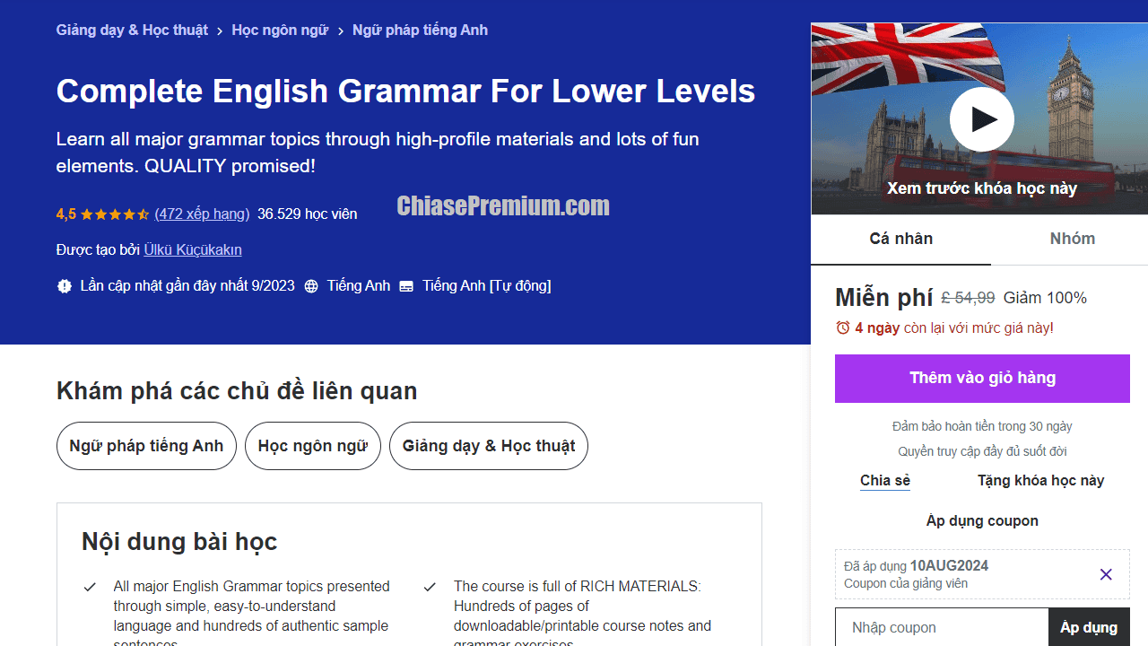 Giảng dạy & Học thuậtHọc ngôn ngữ Ngữ pháp tiếng Anh Complete English Grammar For Lower Levels