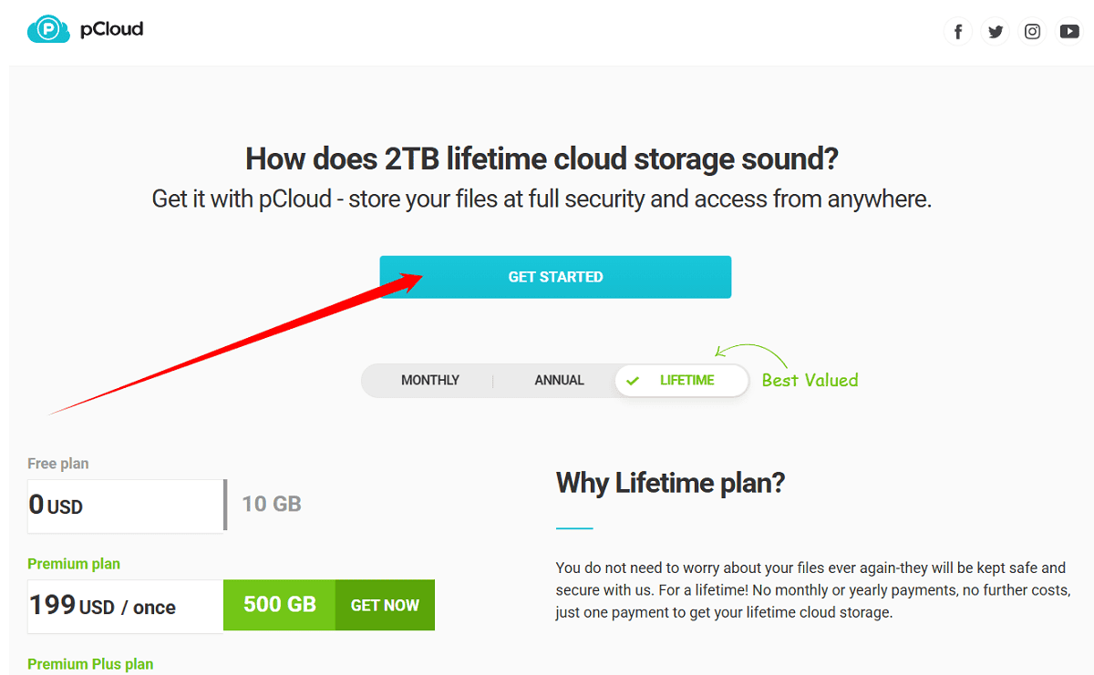 Đăng ký Pcloud Lifetime