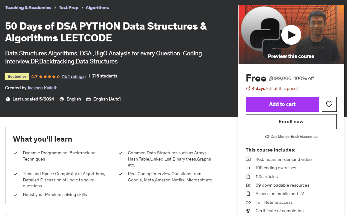 50 Days of DSA PYTHON Data Structures & Algorithms LEETCODE