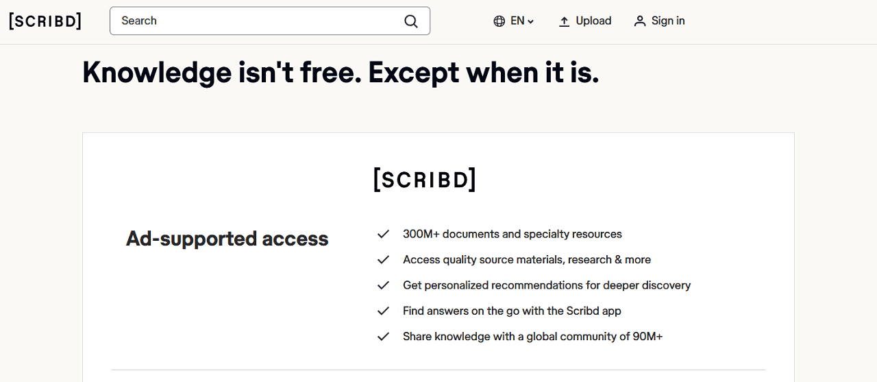Giao diện sử dụng Scribd.com năm 2025