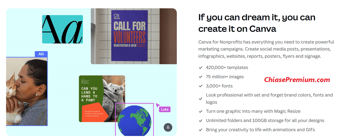 So sánh Canva for Nonprofits và Canva Pro