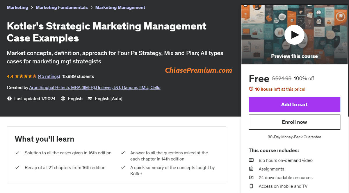 Free "Kotler's Strategic Marketing Management Case Examples" course