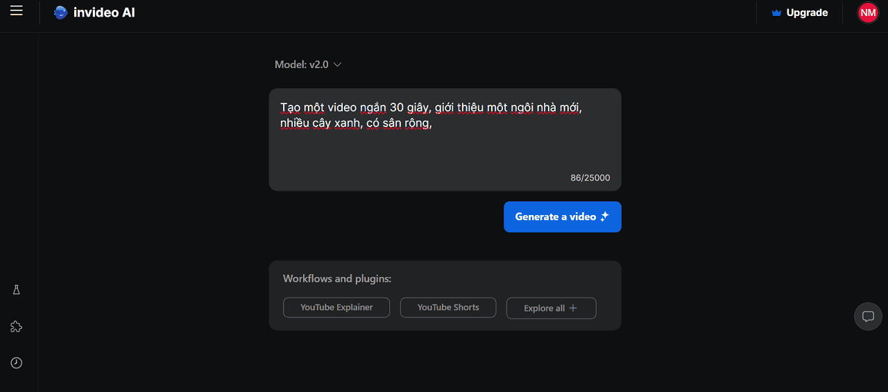 sử dụng Invideo AI tạo video bằng văn bản