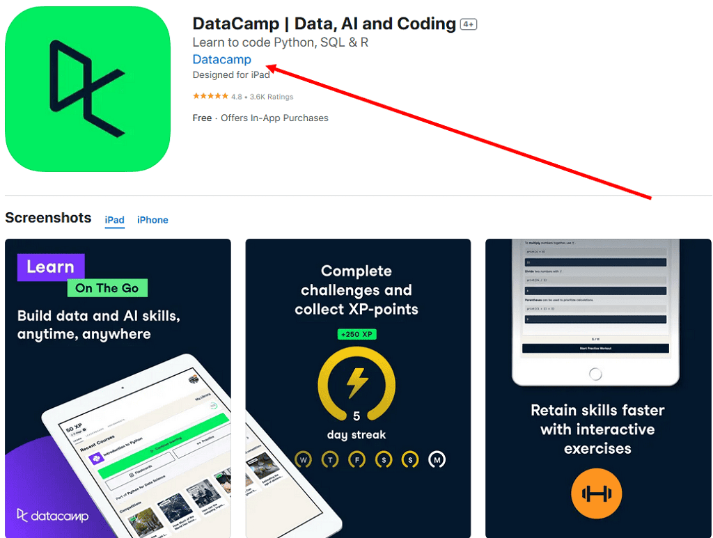 Ứng dụng học lập trình xử lý dữ liệu DataCamp cho iOS