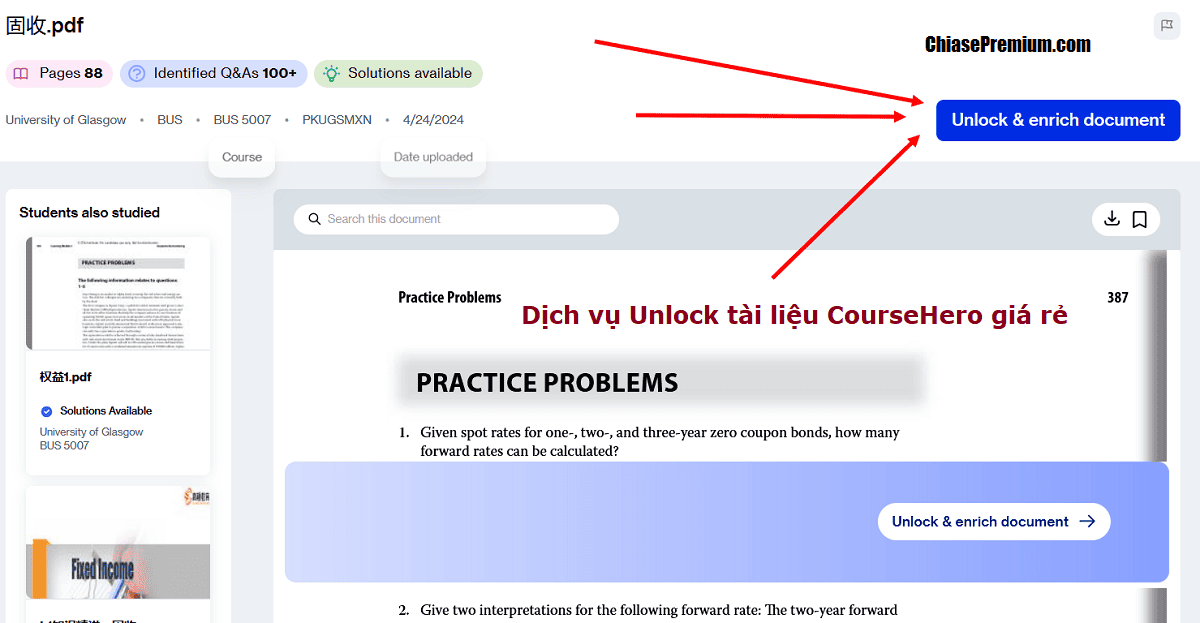 Dịch vụ Unlock tài liệu CourseHero giá rẻ